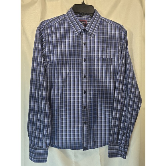 Untuckit Shirt Men Small Blue Plaid Button Up Long Sleeve Dress Shirt - Picture 5 of 10